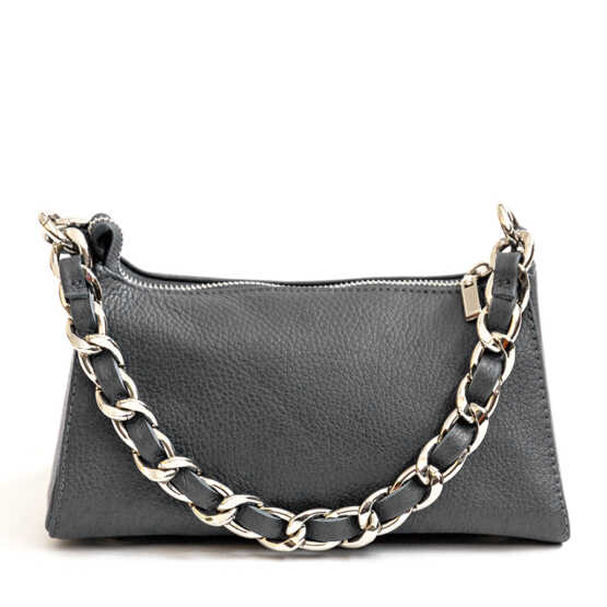TARA - Baguette in pelle grigia