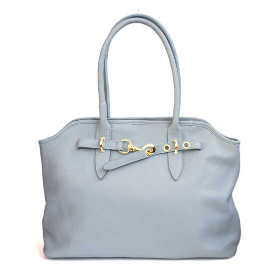 NORA - Shopping con fibbia in pelle azzurro