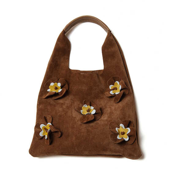 FLOWER - Sacca con fiori in camoscio cuoio
